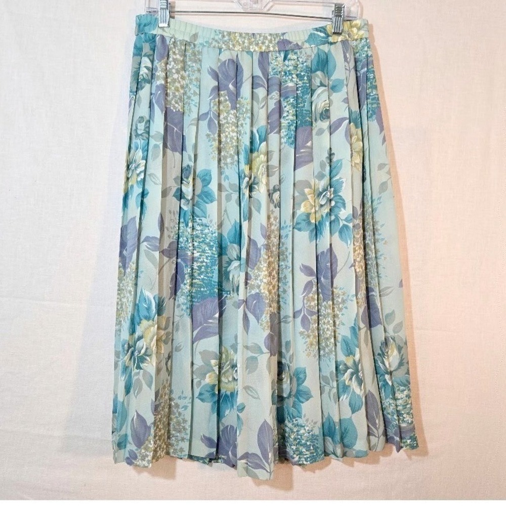Koret Petites Women Skirt Floral Pleated Polyester Classic Casual Blue Size 10 - Picture 2 of 8